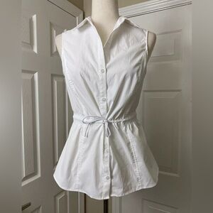 Athleta Womens Top Size Small Petite White Sleeveless Drawstring Shirt